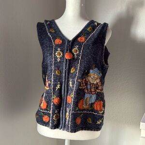 White Stag Women's Fall Harvest Scarecrow Pumpkin Knit Sweater Vest size M